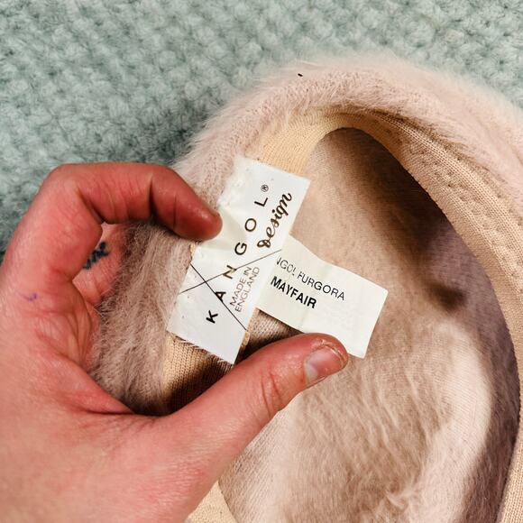 Vtg Kangol Design Hat Scarf Blush Angora Blend Made in England Rare Winter Beret - Picture 4 of 4